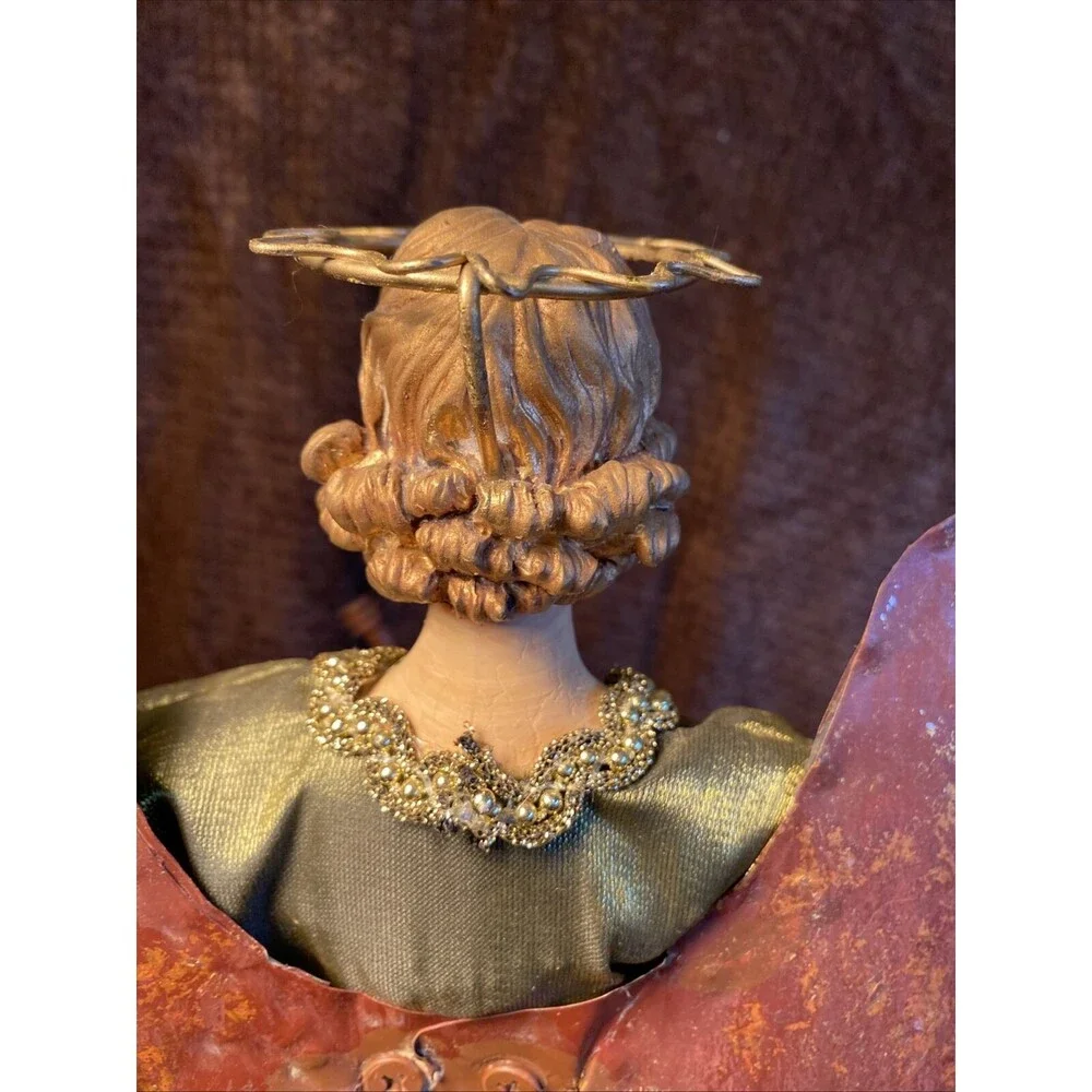 Foreside 24” Tall Skinny Metal and fabric Christmas Angel With Horn